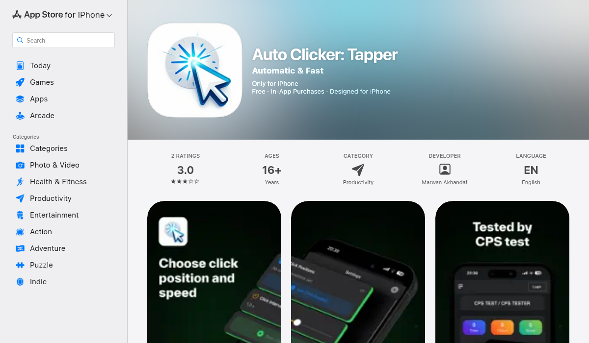 Auto Clicker app on the App Store