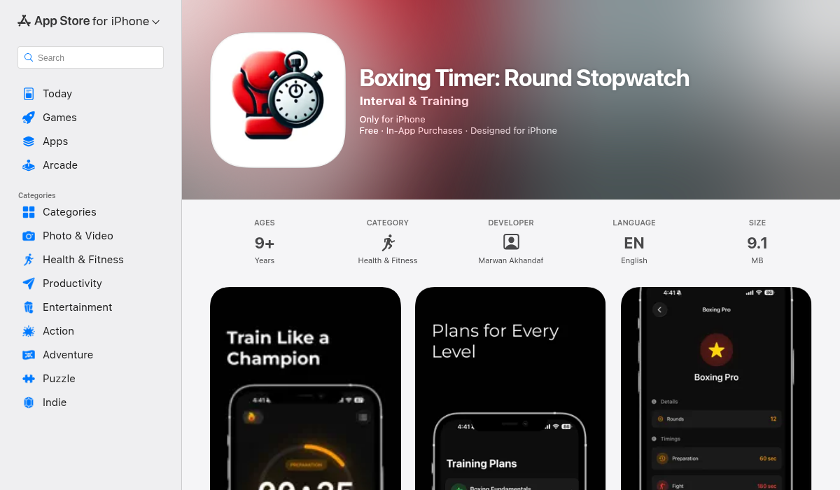 Boxing Timer app on the App Store