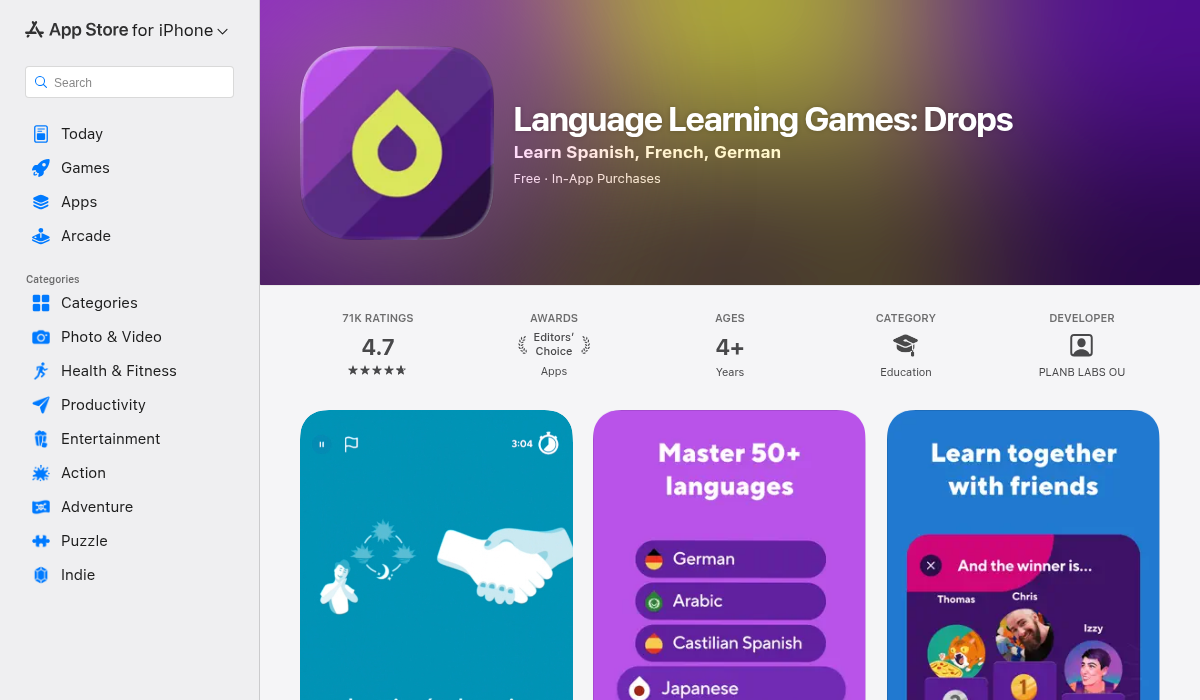 Drops language learning app on App Store