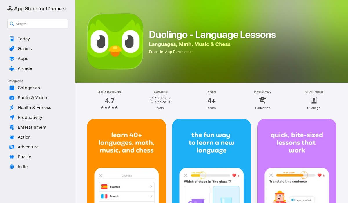 Duolingo language learning app on App Store