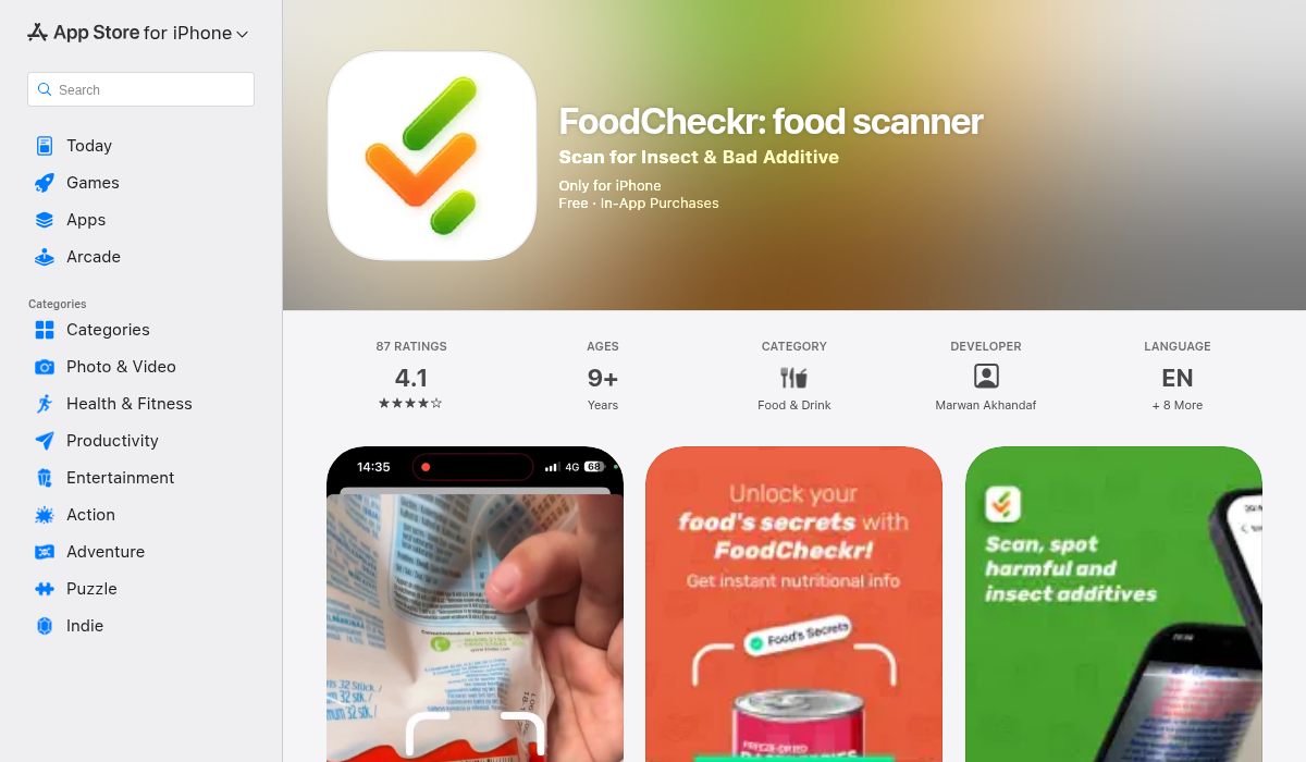 FoodCheckr App on the App Store showing insect detection feature