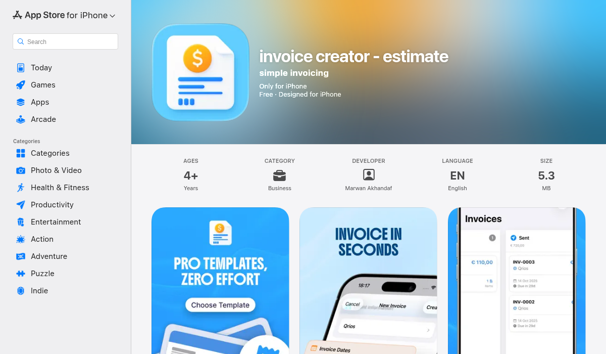 Invoice Creator app on the App Store