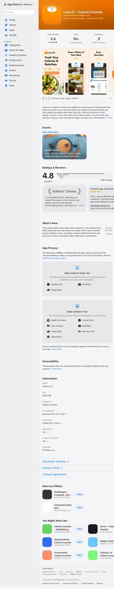 Lose It Calorie Counter App Store