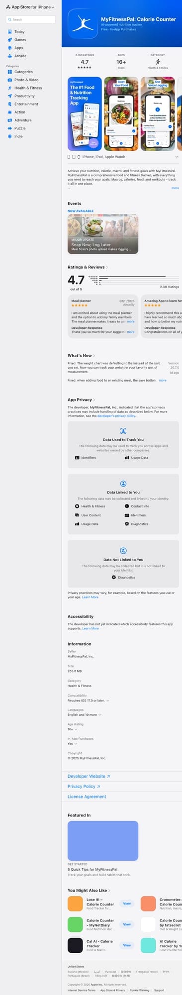 MyFitnessPal Calorie Counter App Store