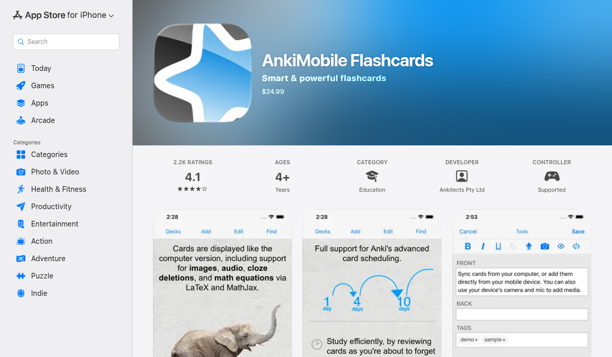 Anki flashcards on the App Store