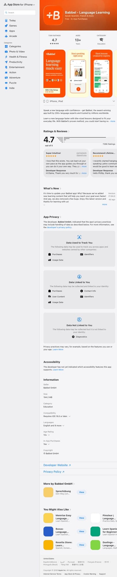 Babbel language learning app on App Store