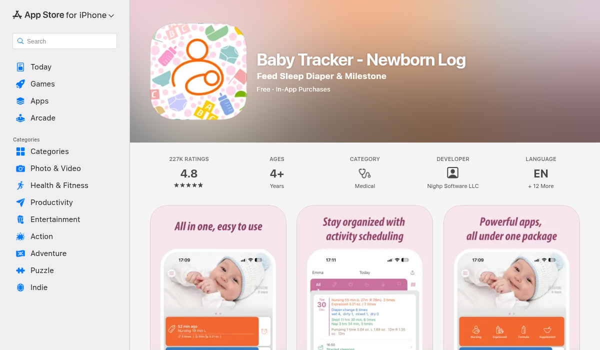 Baby Tracker Newborn Log App Store page