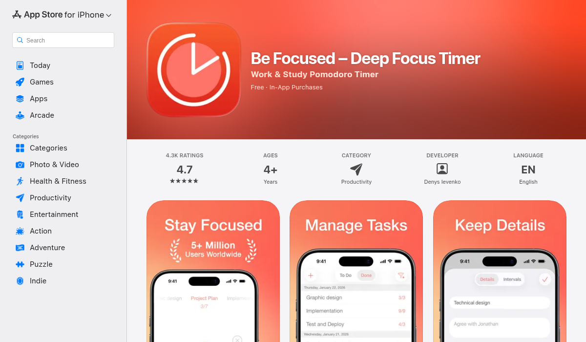 Be Focused App on the App Store