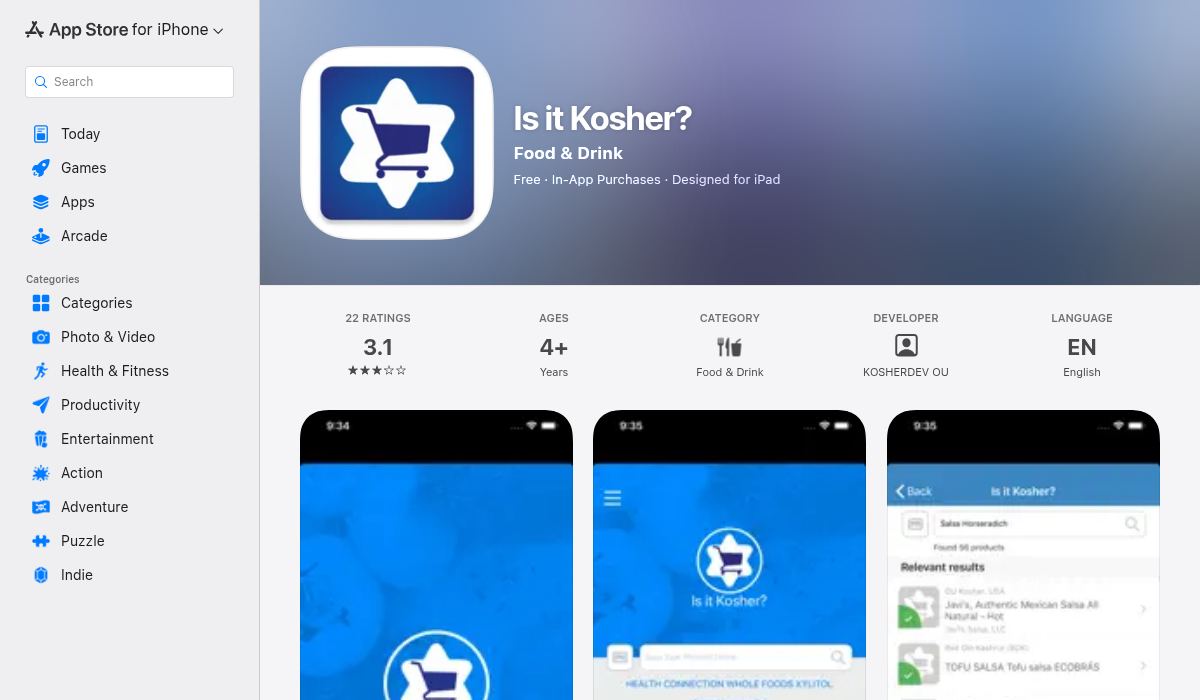 Is It Kosher App on the App Store