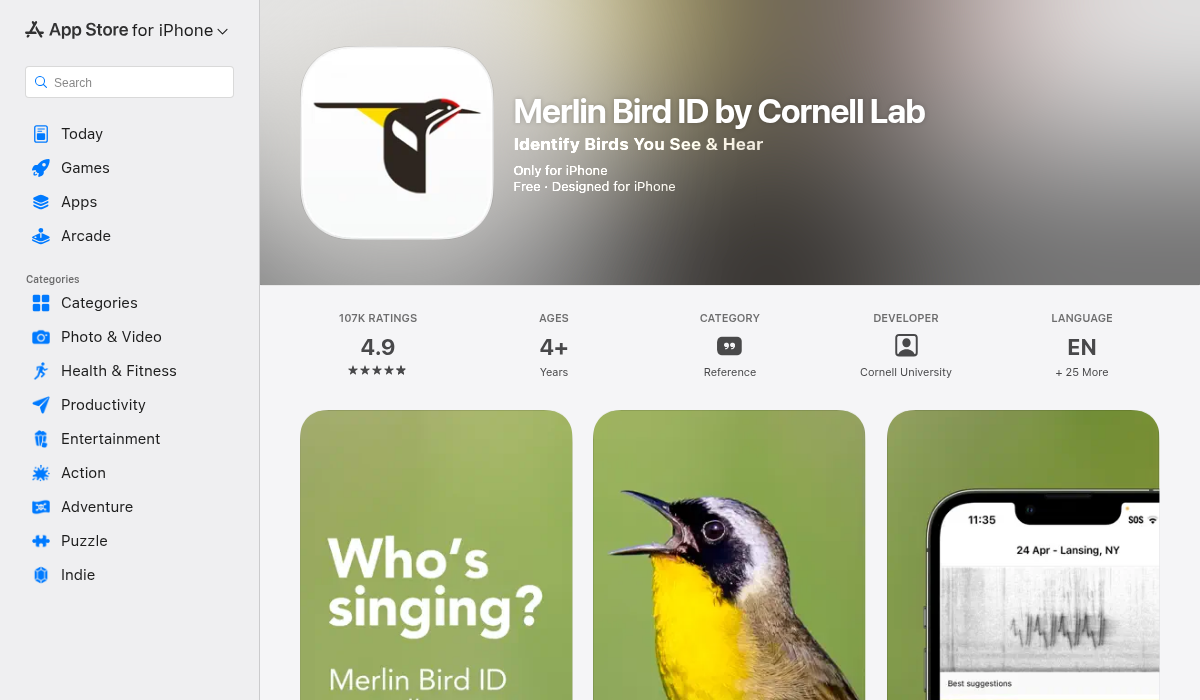 Merlin Bird ID app on the App Store