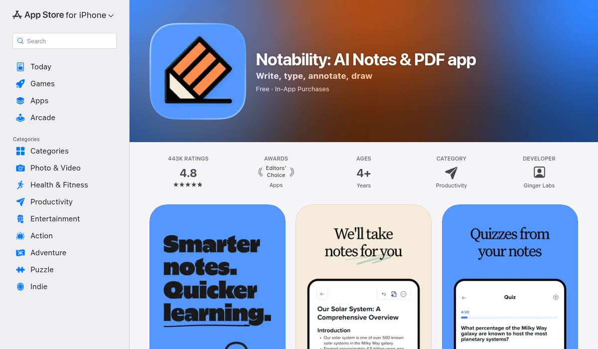 Notability app on the App Store