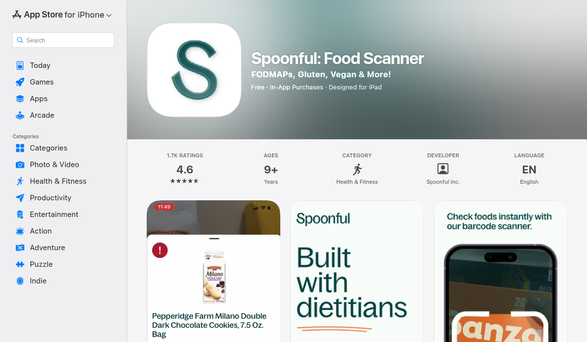 Spoonful App Store page screenshot