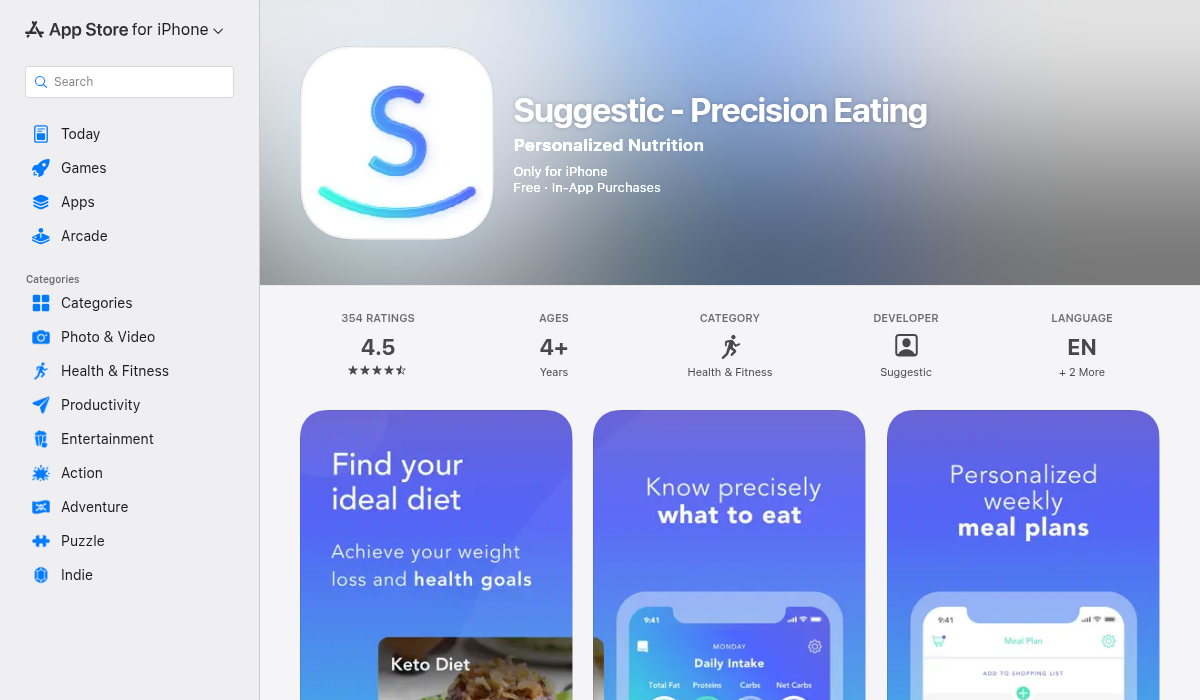 Suggestic app on the App Store
