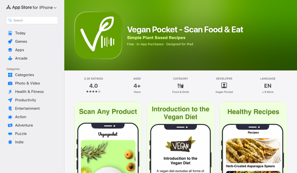 Vegan Pocket app on the App Store