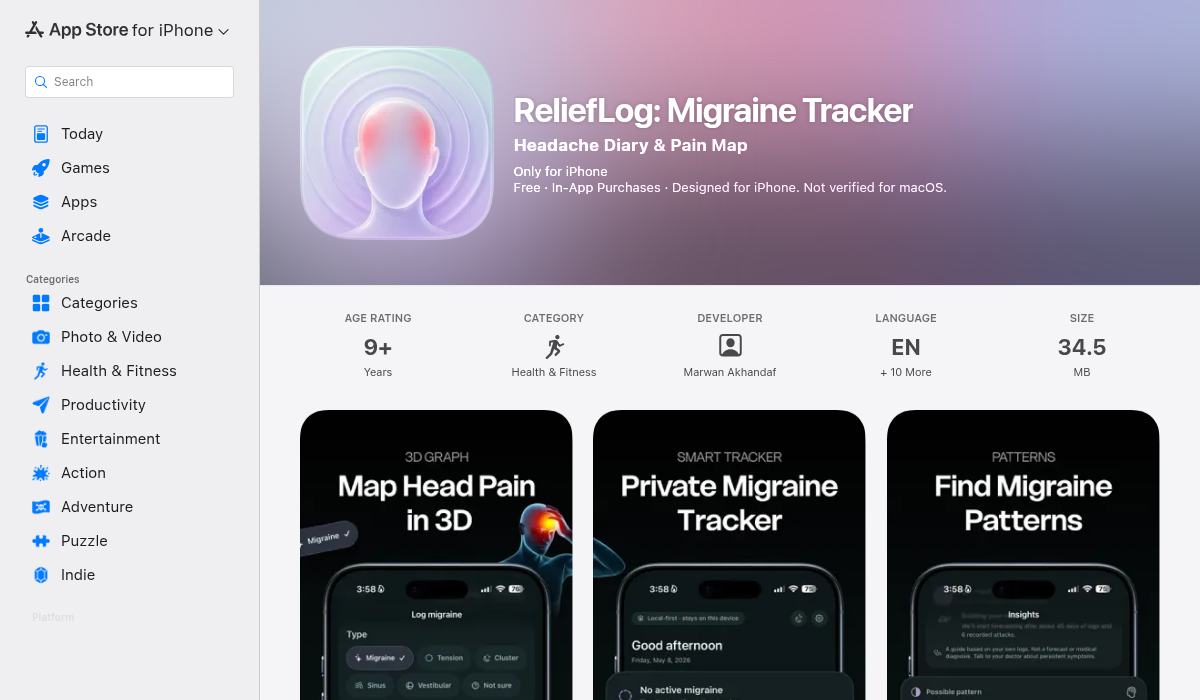 Relieflog Migraine Tracker on App Store